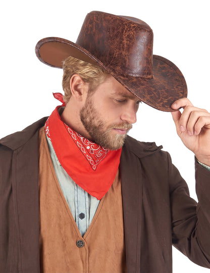 Chapéu de cowboy marron couro falso - adulto