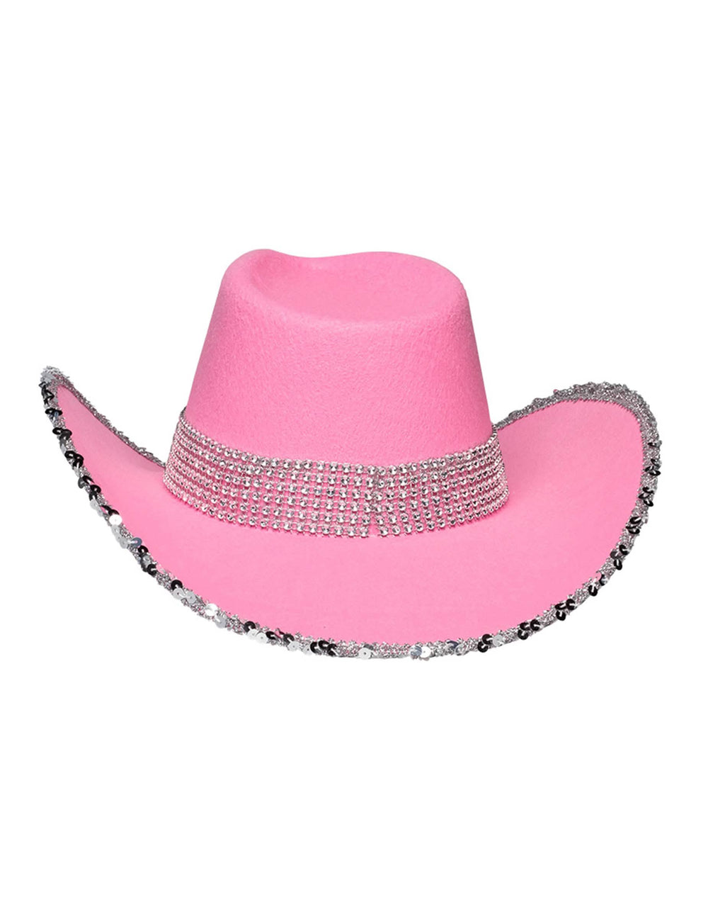 Vue de face du chapeau de cowboy rose clair à strass