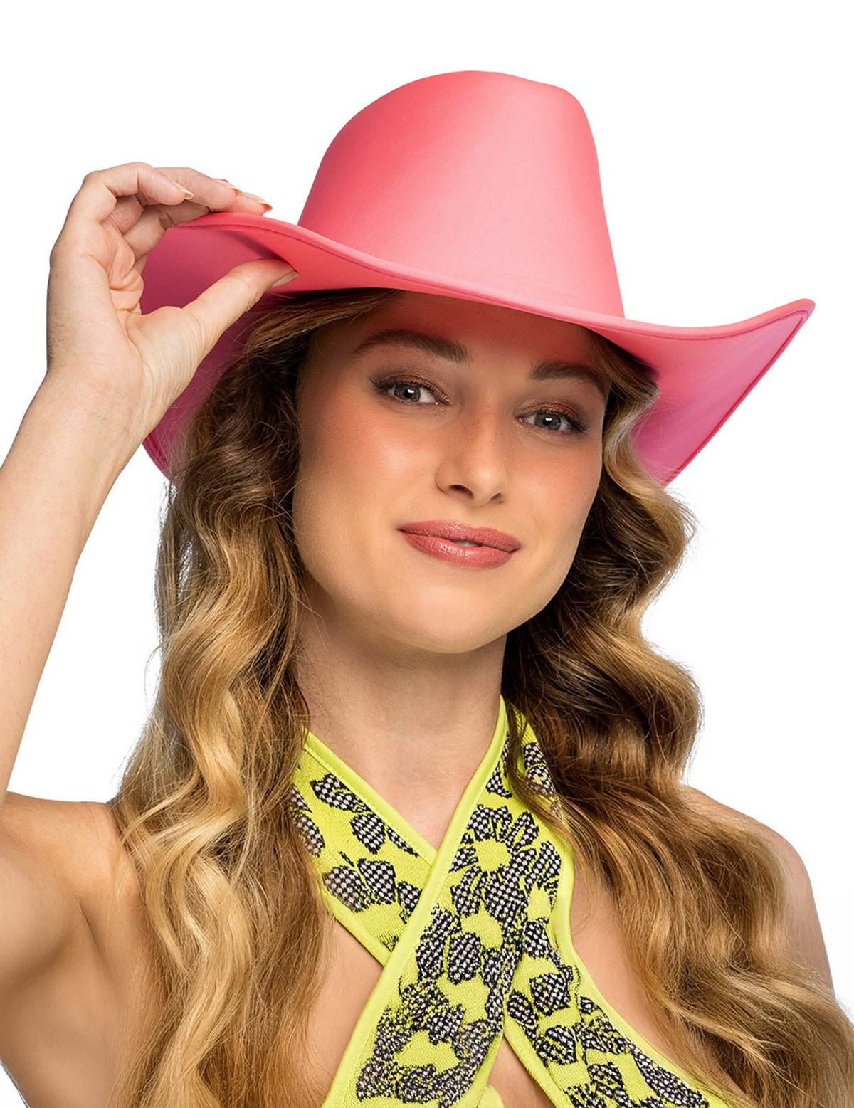 Chapeau de cowboy pour adulte rose fluo