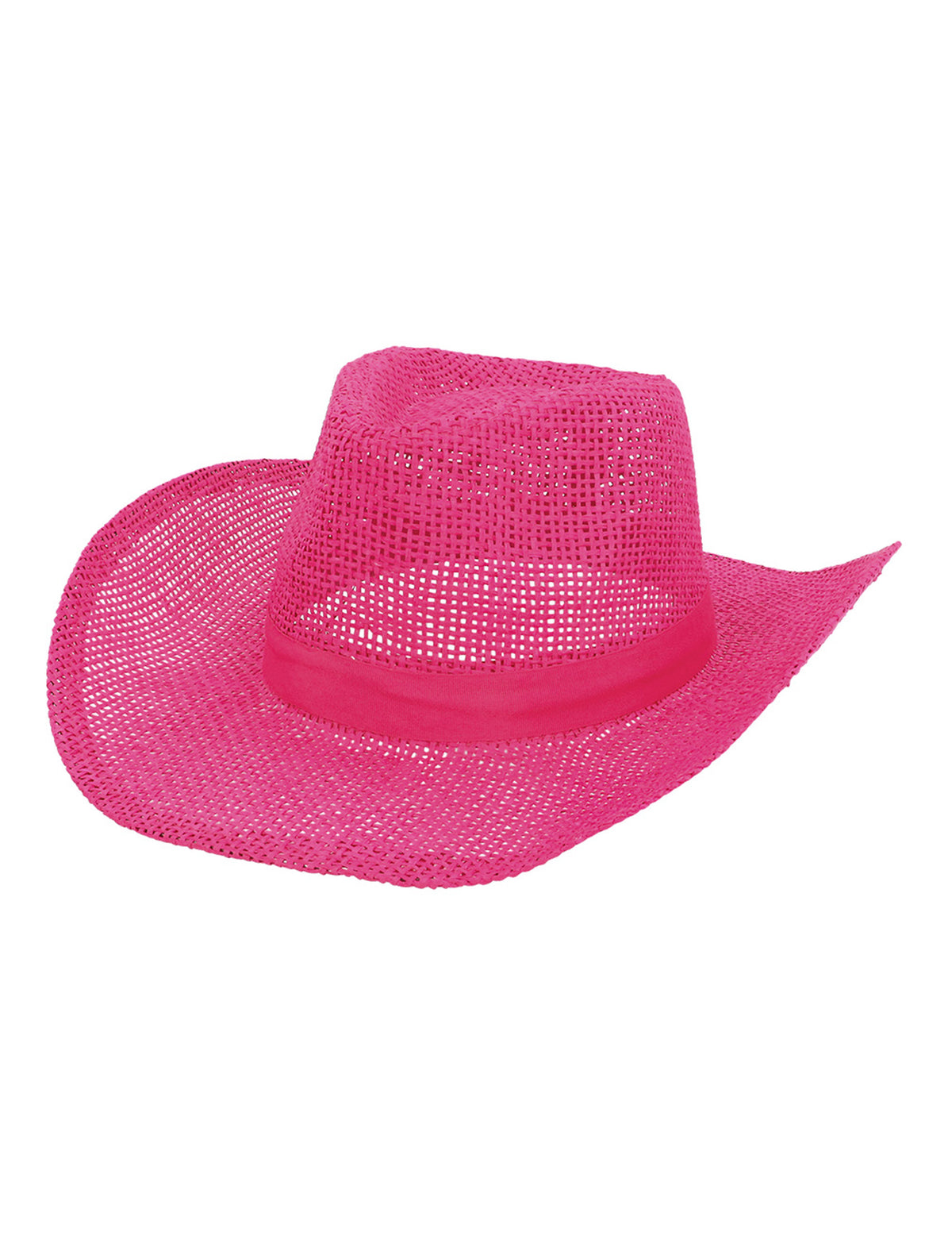 Vue de trois-quarts du chapeau de cowboy tressé pour adulte rose