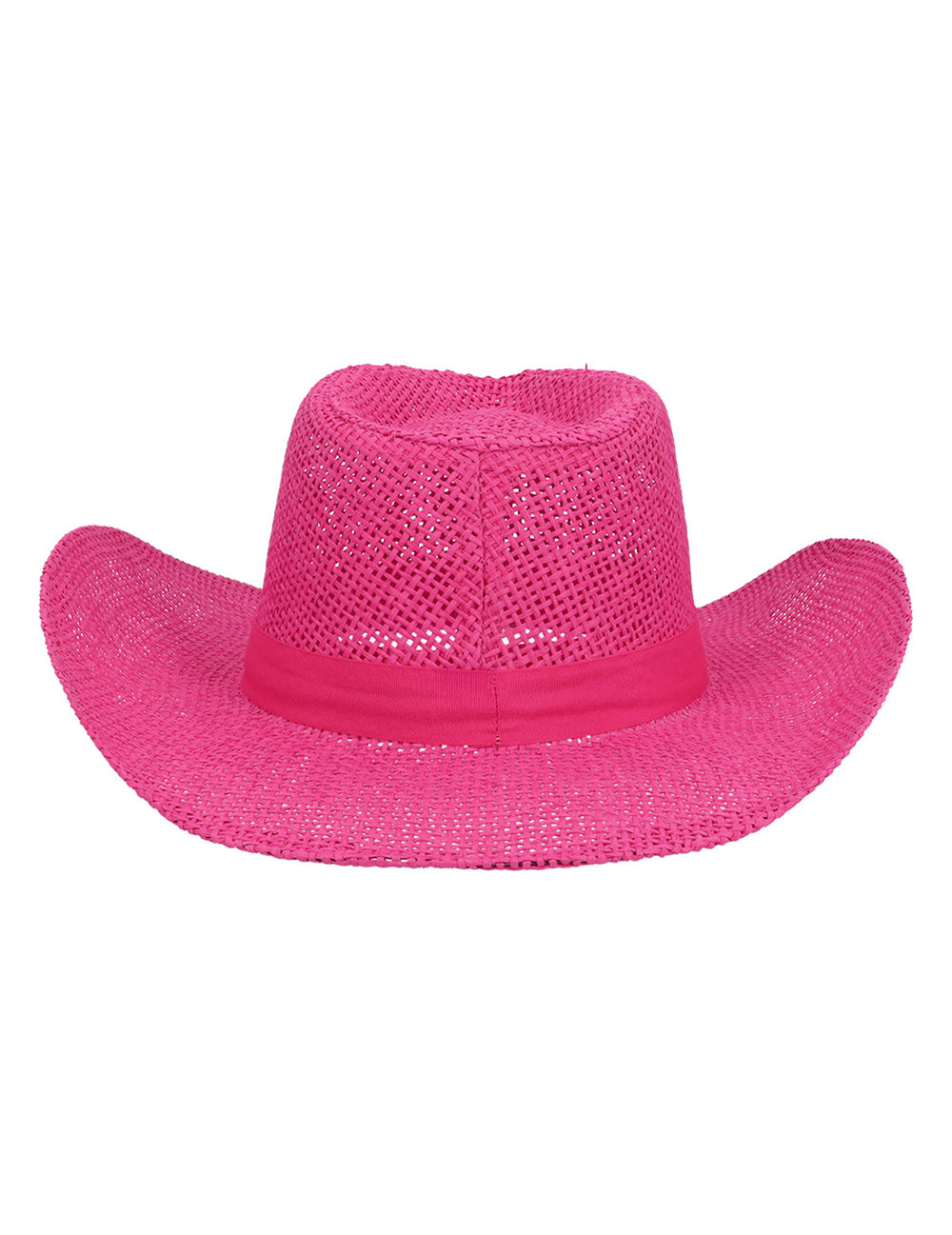 Vue de face du chapeau de cowboy tressé pour adulte rose