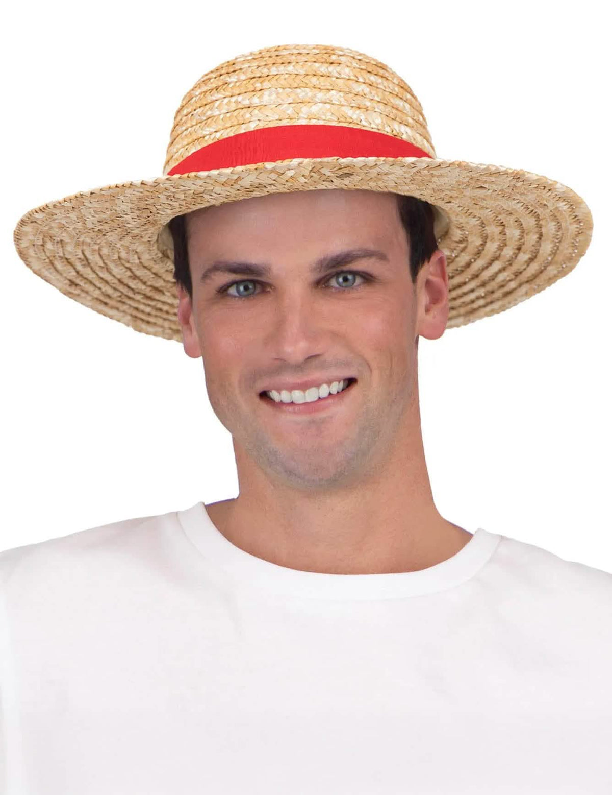 Chapeau de paille roi des pirates pour adulte naturel avec ruban rouge