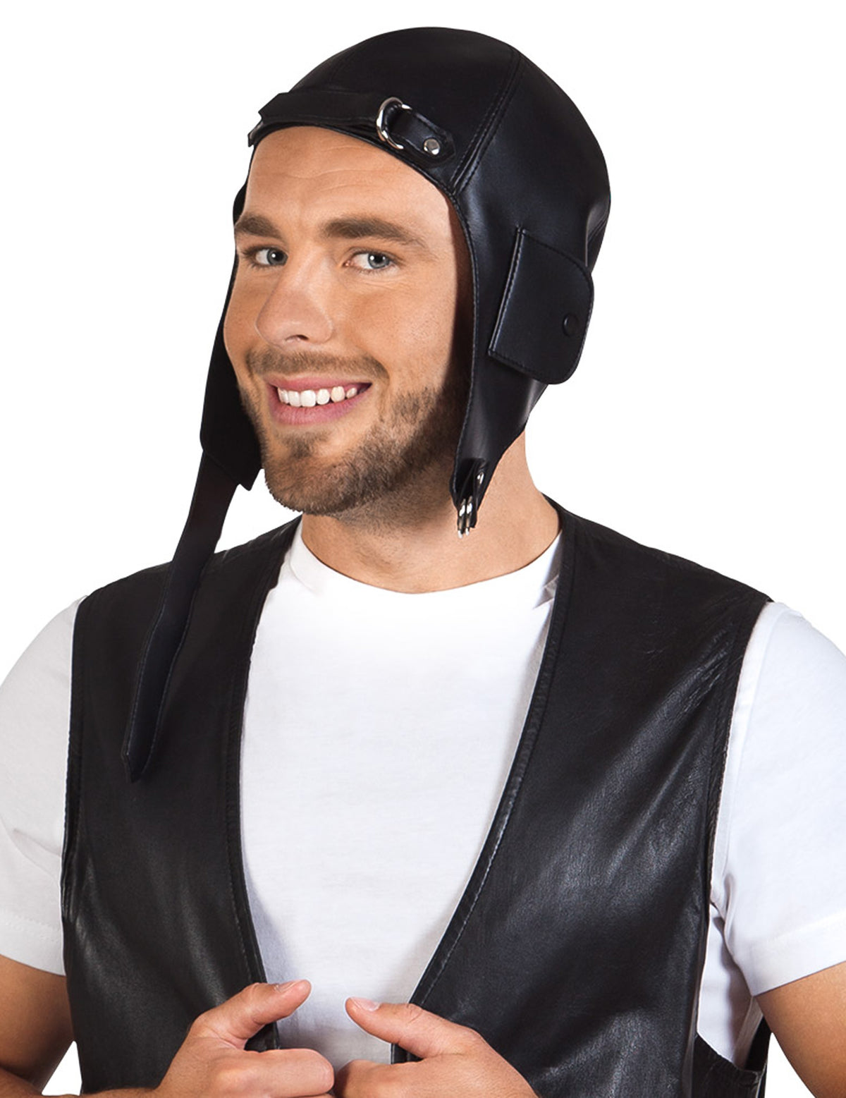 Chapeau de pilote d'avion pour adulte noir imitation cuir