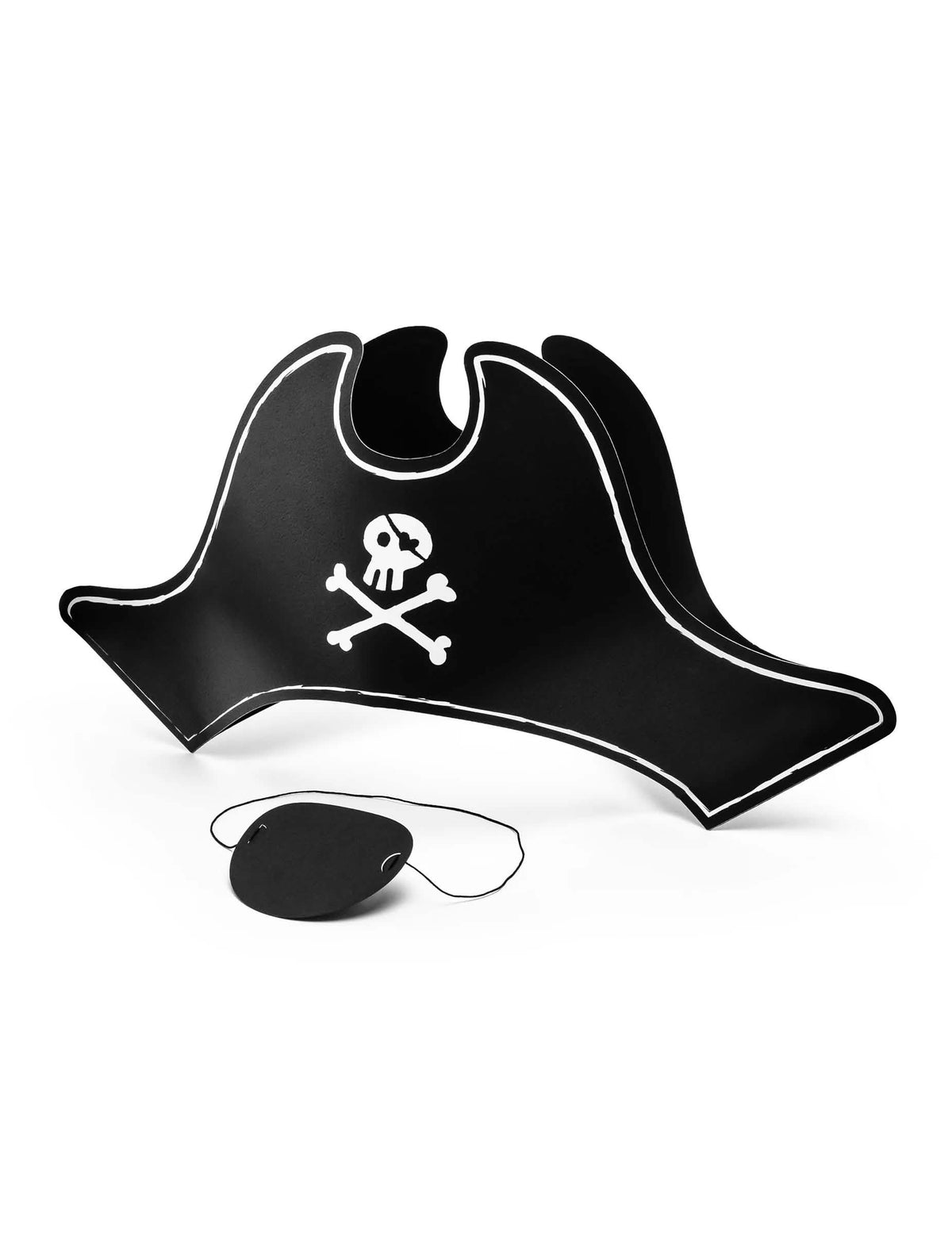 Vista geral do chapéu de pirata e cache-olho criança