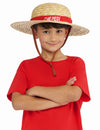 Chapeau de pirate Luffy One Piece pour enfant en paille avec ruban rouge