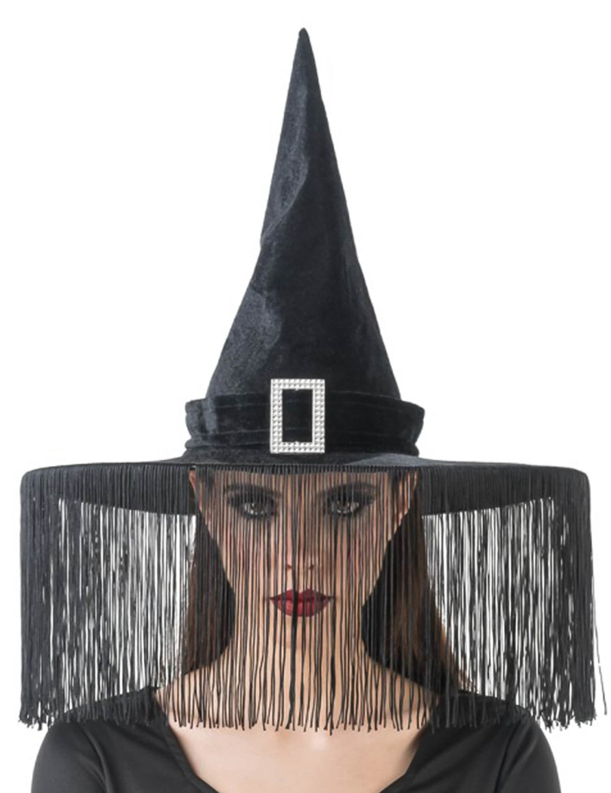Chapéu de bruxa preto com franjas adulto