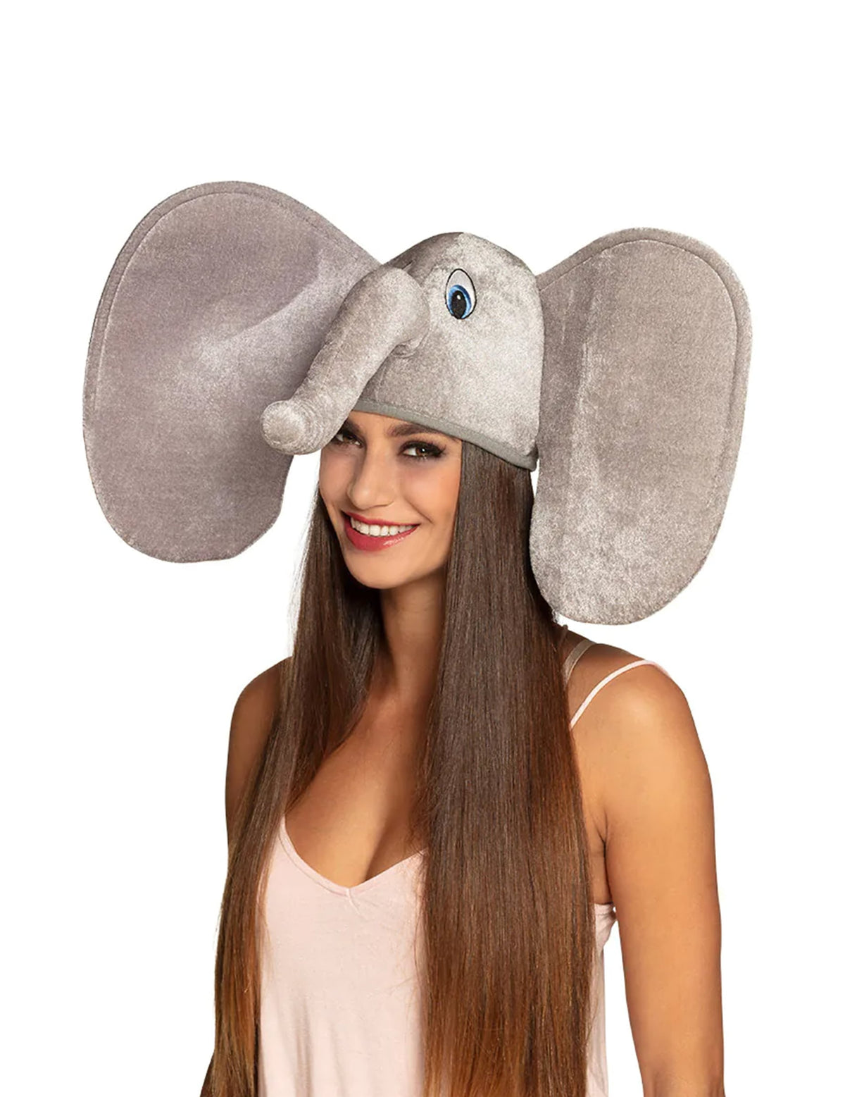 Chapeau éléphant pour adulte gris en peluche avec grandes oreilles et trompe