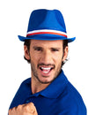 Chapeau gangster supporter France pour adulte bleu avec ruban bleu blanc rouge