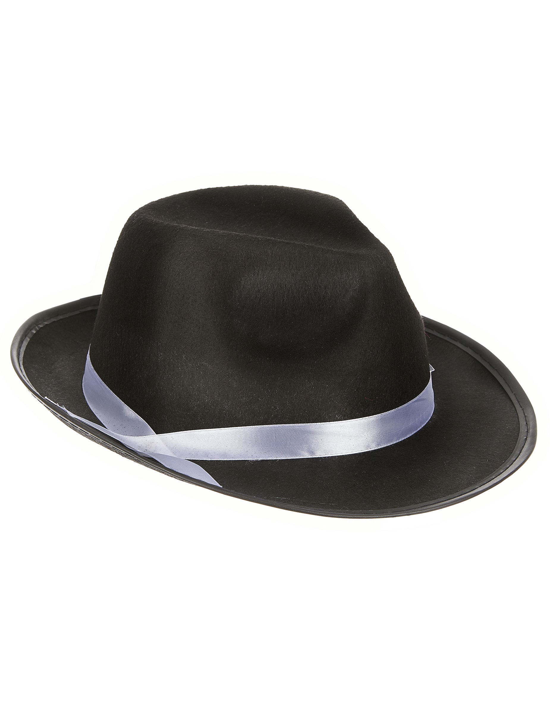 Chapeau gangster pour adulte noir avec ruban blanc satiné