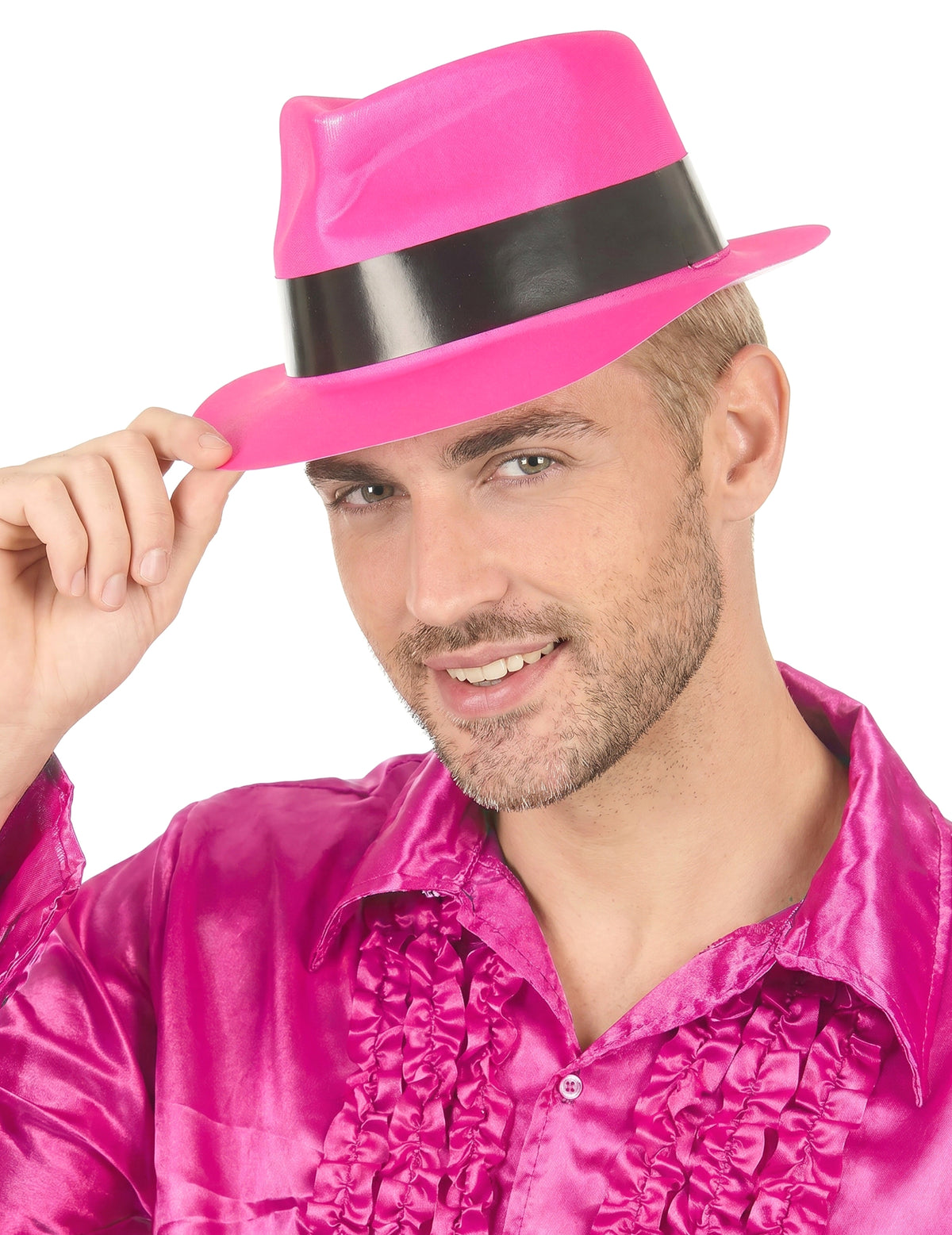 Chapéu gangster cor-de-rosa fluo adulto
