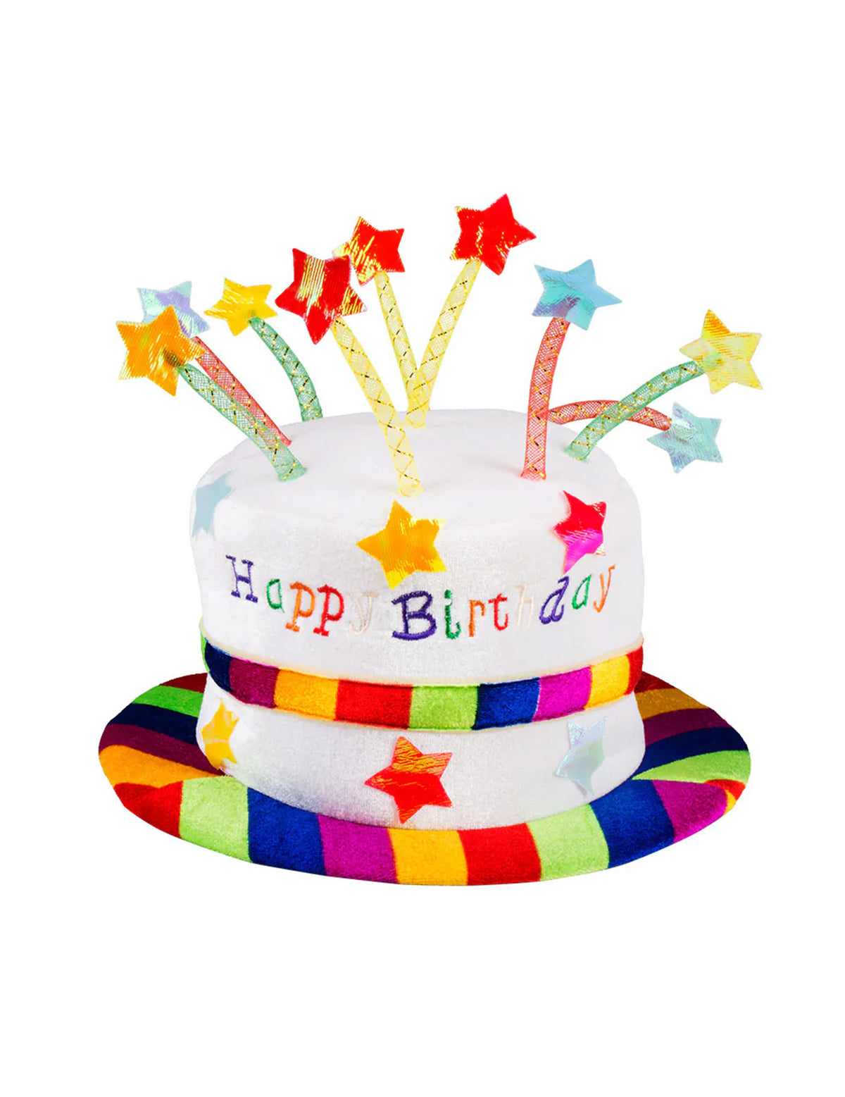 Chapeau Happy Birthday pour adulte blanc et multicolore avec étoiles