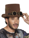 Chapeau haut de forme Steampunk pour adulte marron avec rouages et lunettes
