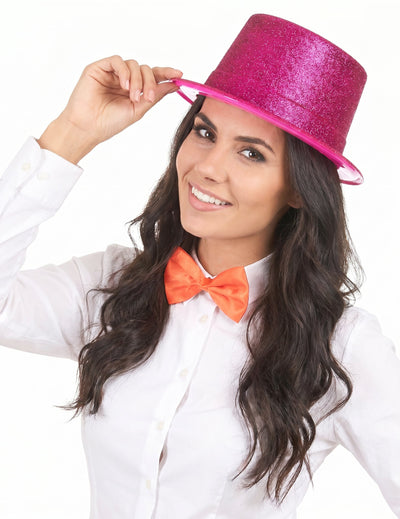 Chapeau haut de forme plastique pailleté fuschia adulte