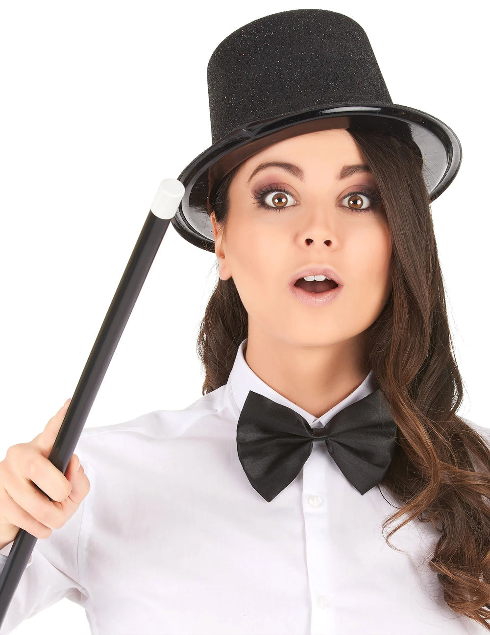 Chapeau haut de forme pour adulte noir en plastique pailleté