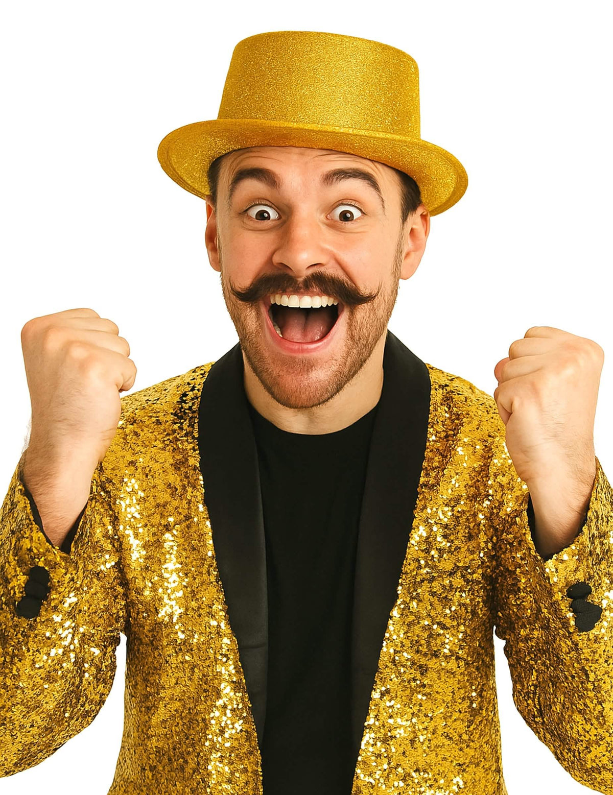 Chapeau cartola de plástico dourado pailletado para adulto