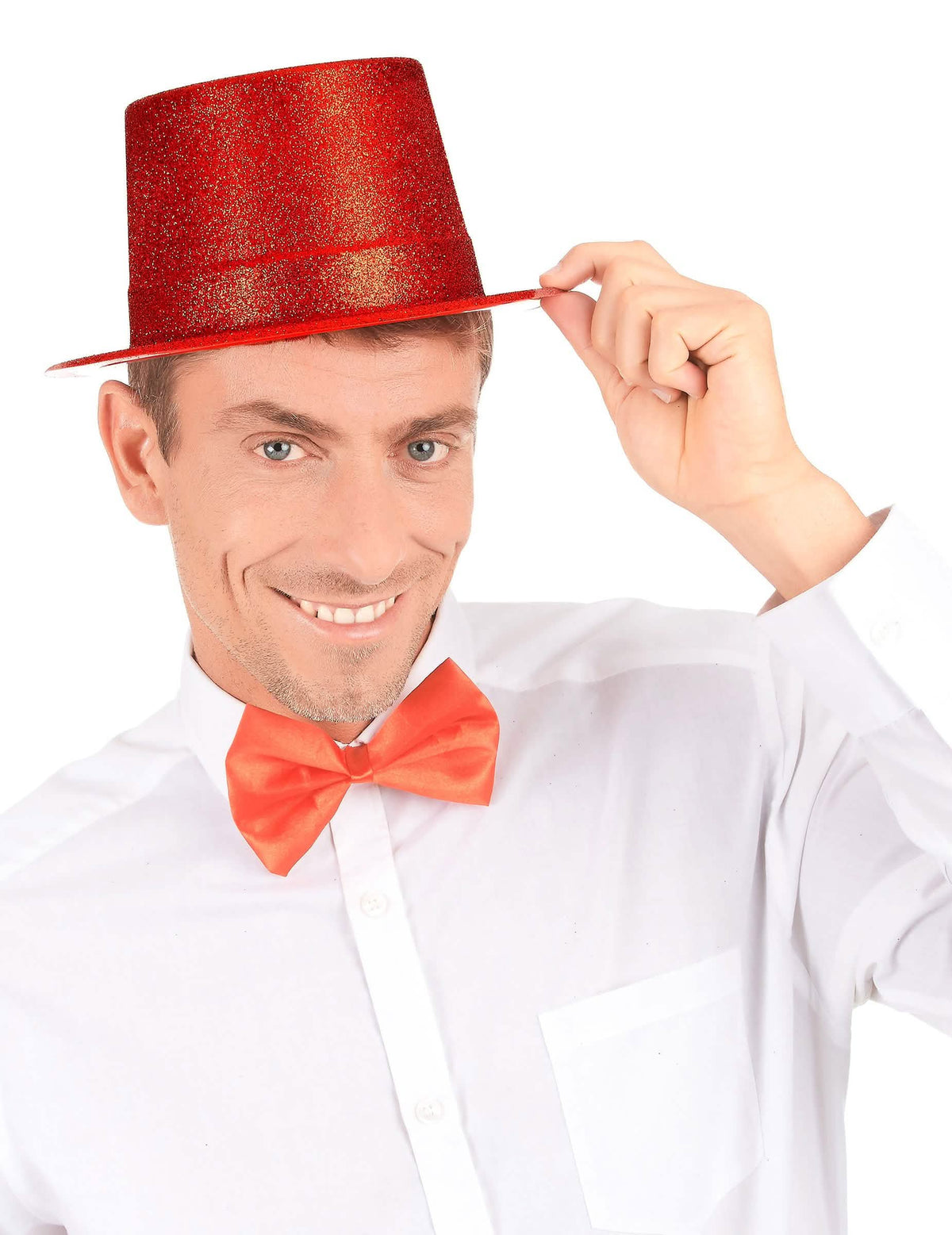 Chapeau haut de forme pailleté pour adulte rouge en plastique