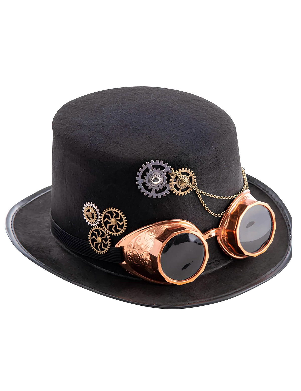 Vista em três quartos da cartola steampunk para adulto
