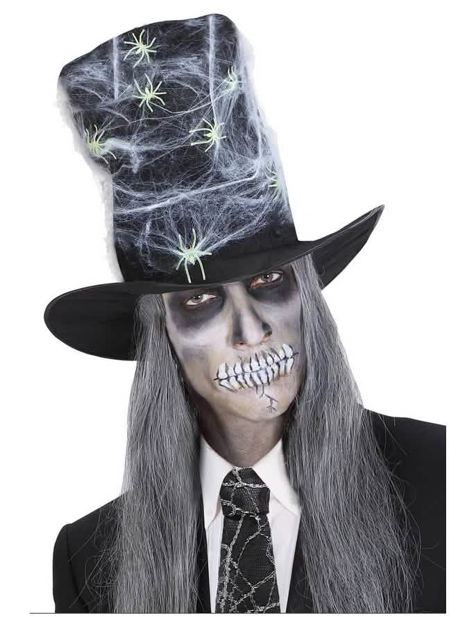 cartola de lona com aranha halloween para adulto preto e branco