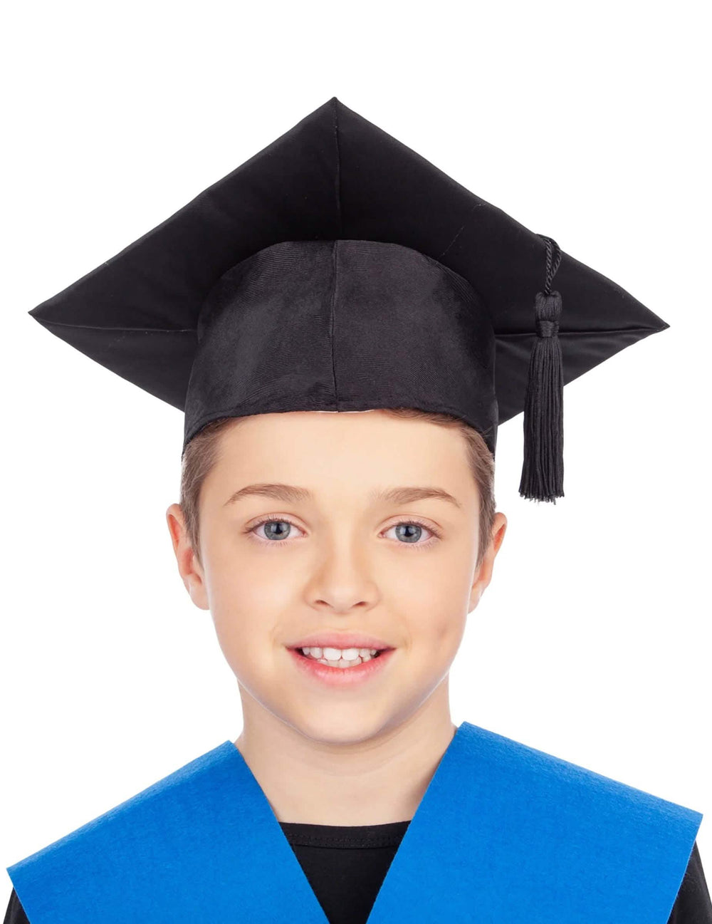 Chapéu de jovem diplomado para criança preto com pompom e gola azul