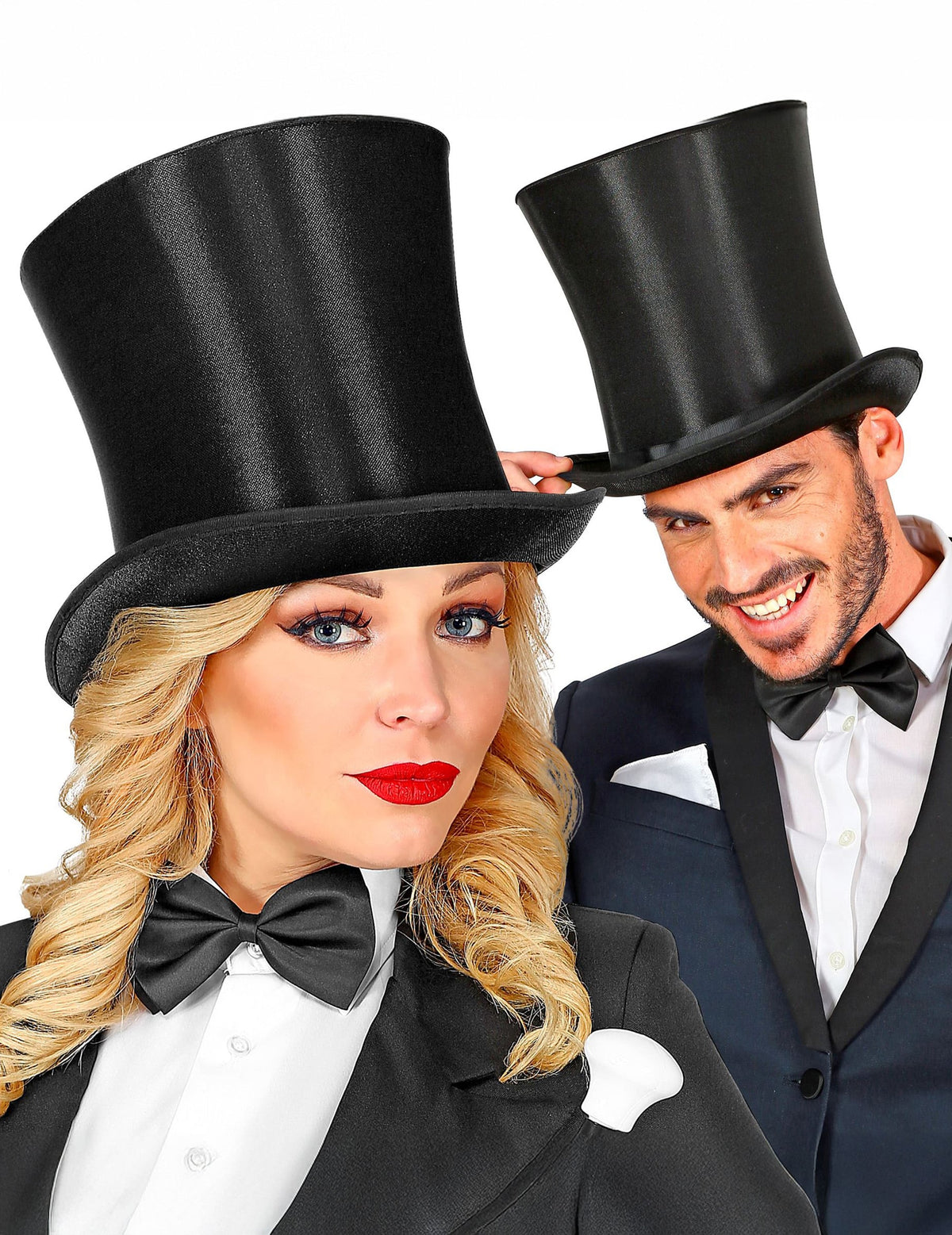 Chapeau haut de forme luxe pour adulte noir en satin