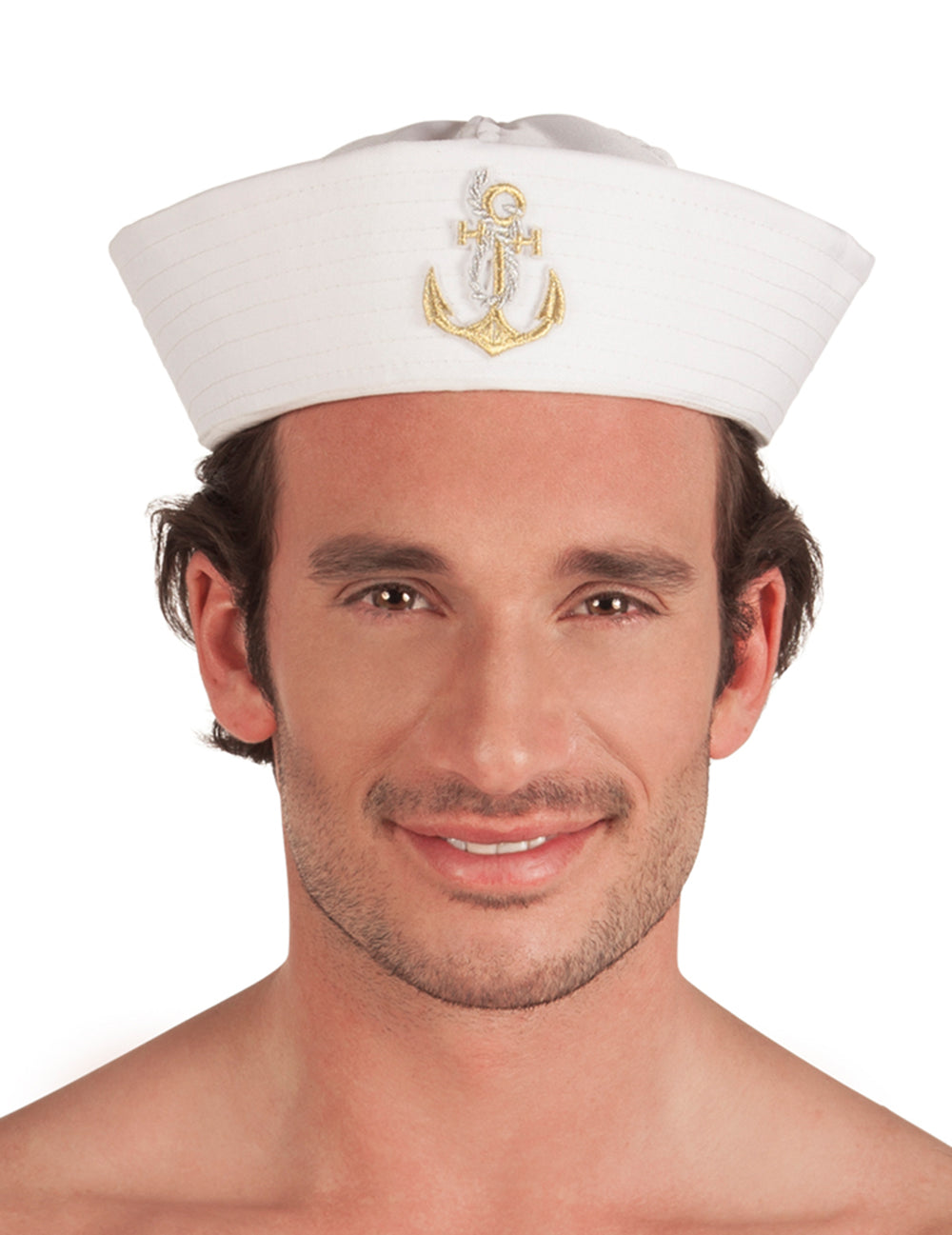 Chapeau de marin avec ancre dorée pour adulte blanc