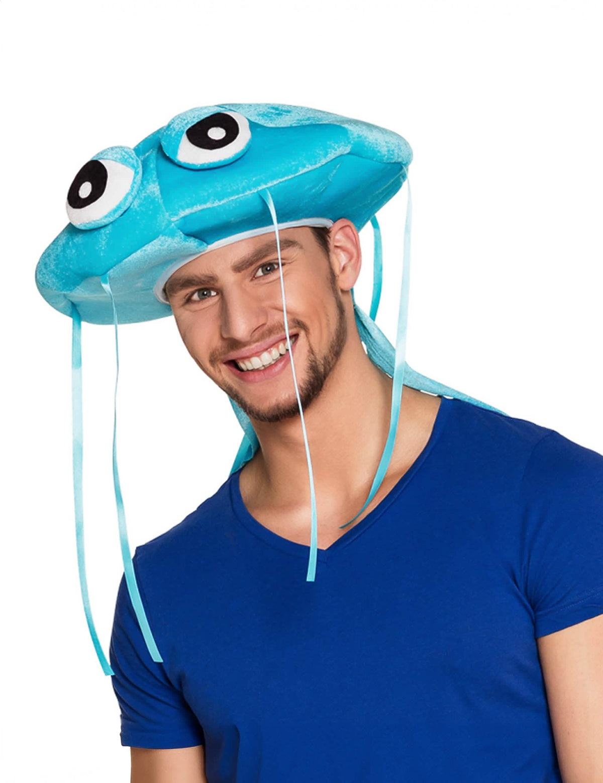 Chapéu de medusa para adulto azul em peluche com fitas