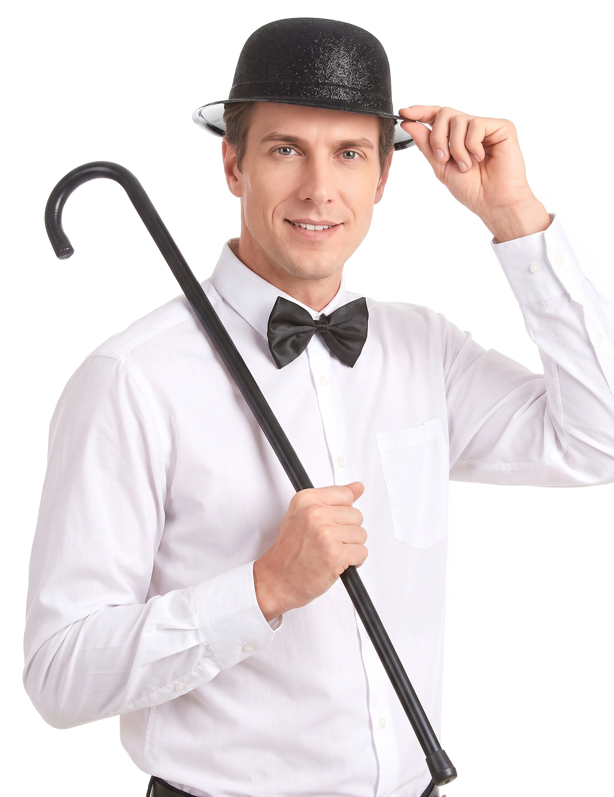 Chapéu coco plástico brilhante preto adulto