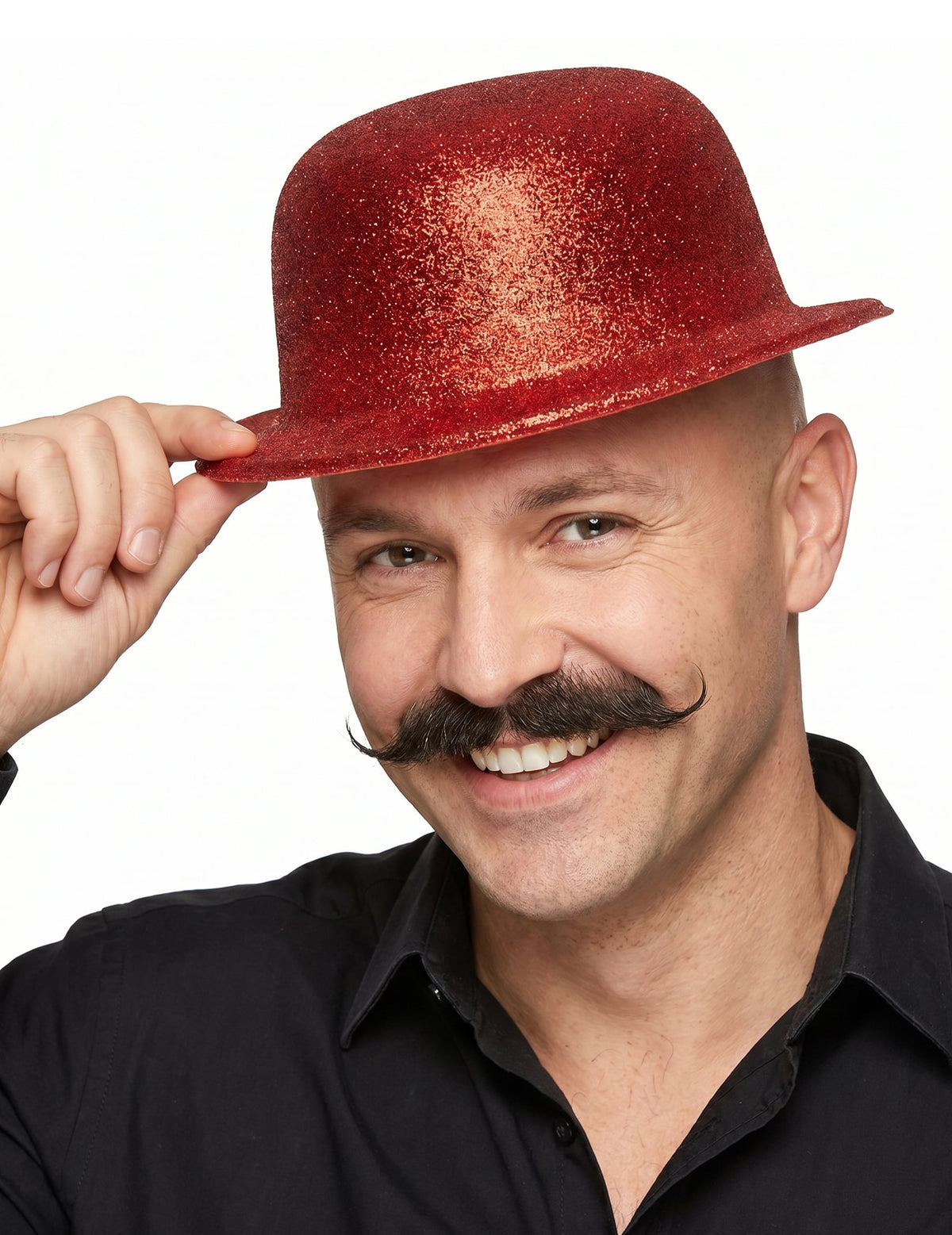 Chapéu coco plástico brilhante vermelho adulto