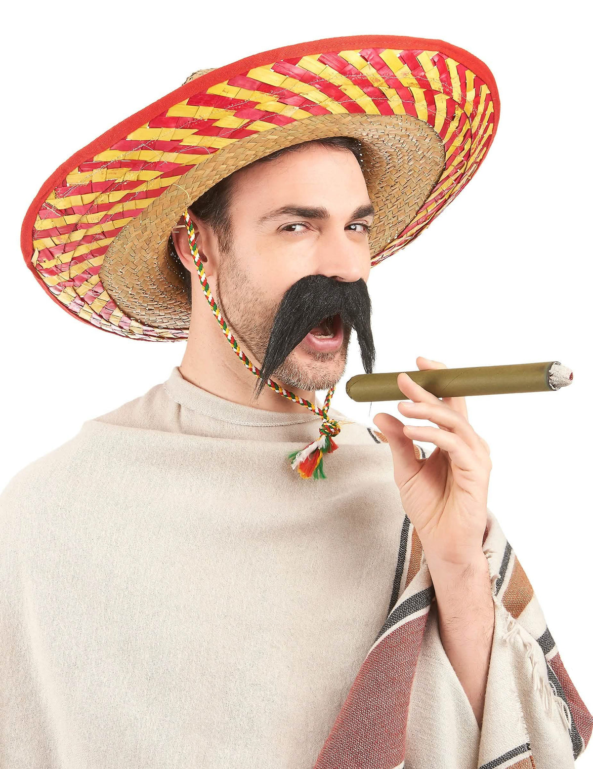 Chapéu mexicano para adulto amarelo e vermelho em palha