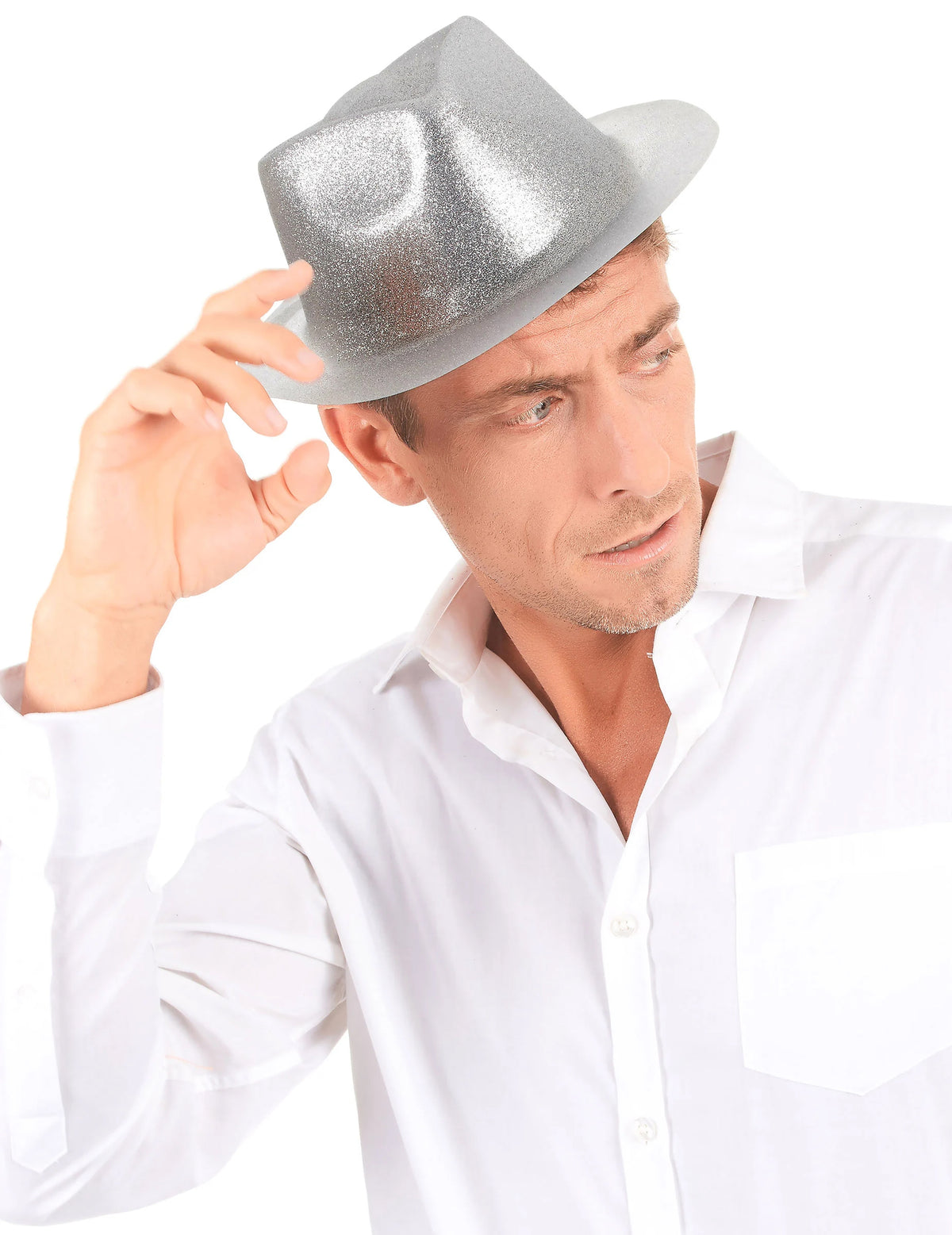 Vue de face du chapeau pailleté pour adulte