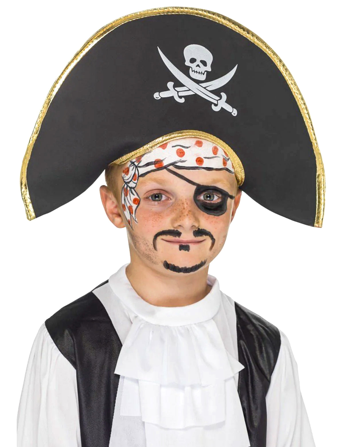 Chapeau pirate pour enfant noir et doré avec tête de mort