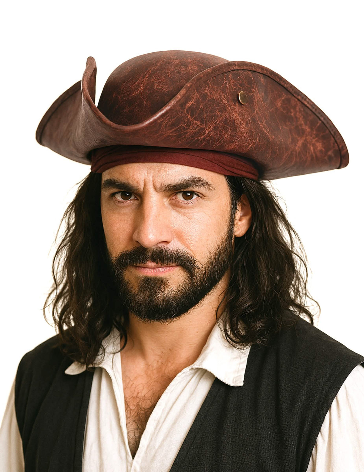 Chapéu de pirata para adulto castanho efeito pele
