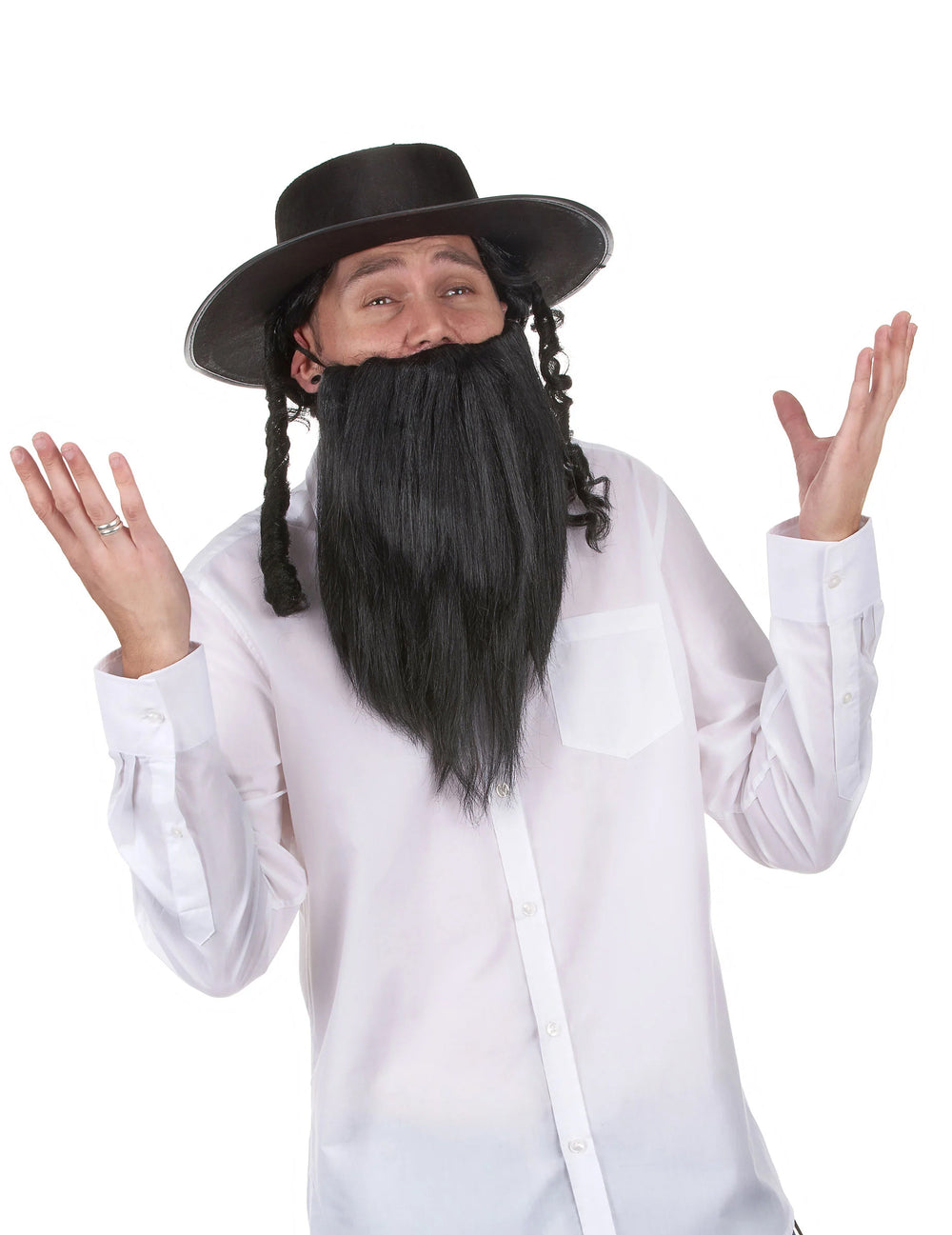 Chapeau de rabbi pour adulte noir avec papillotes et barbe