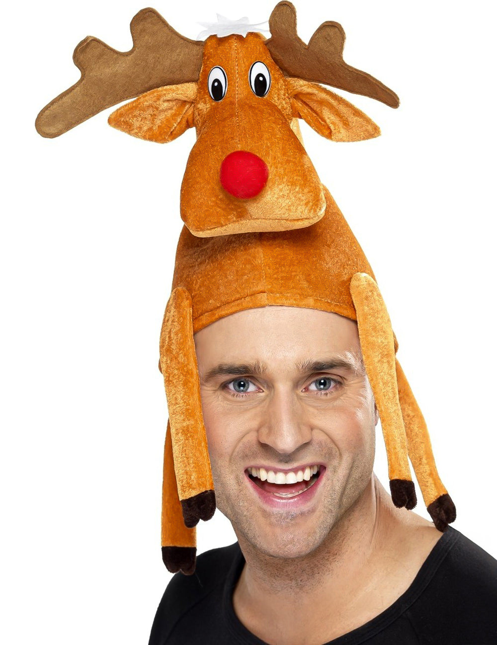Chapeau renne de Noël pour adulte marron à nez rouge