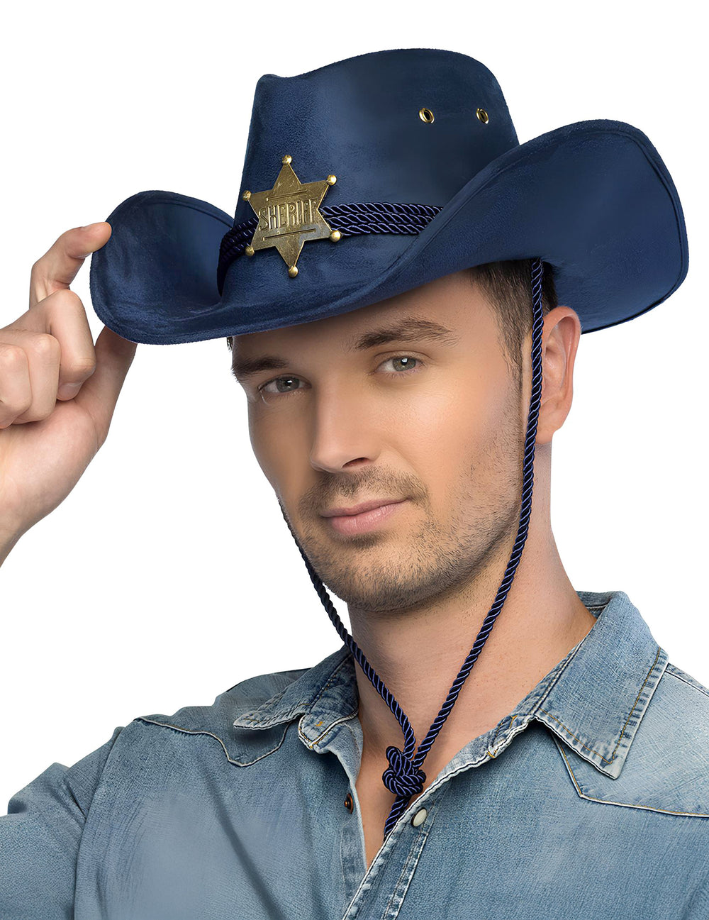 Chapeau Sherif pour adulte bleu avec étoile dorée