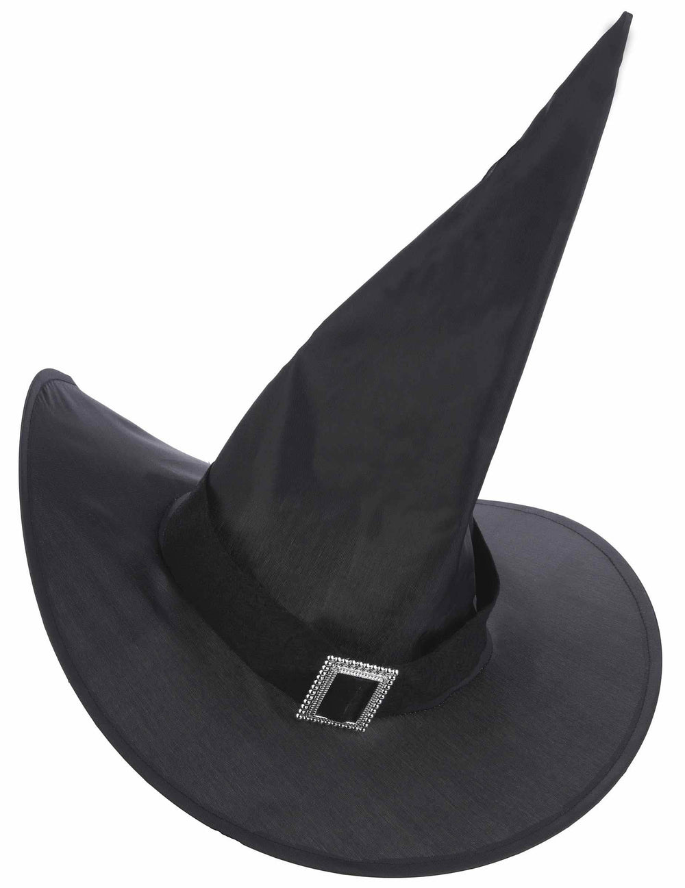Vista de perfil do chapéu de bruxa com fivela para adulto halloween