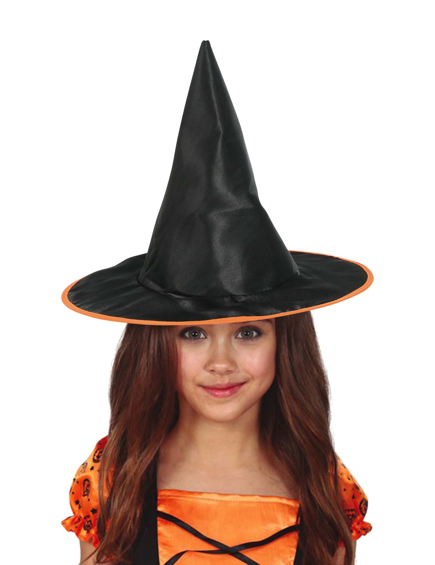Chapeau de sorcière pour enfant noir avec liseré orange