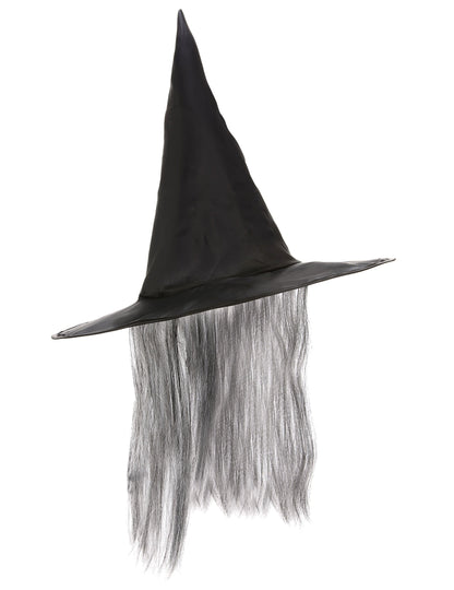 Chapéu de bruxa preto com peuca cinzenta adulto Halloween