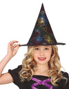 Chapeau de sorcière pour enfant noir avec toiles d'araignées multicolores