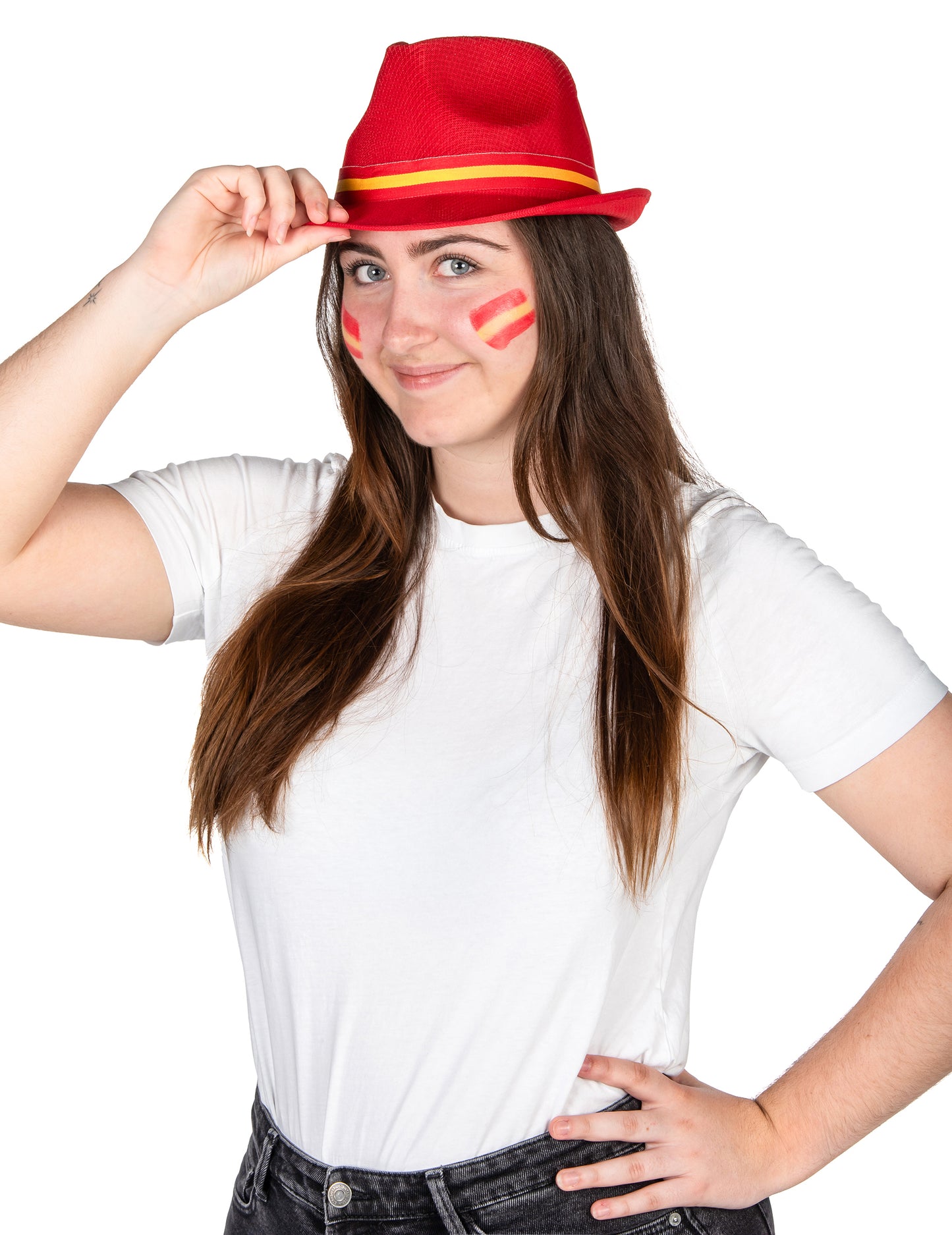 Chapeau supporter Espagne pour adulte rouge avec bandeau jaune et rouge