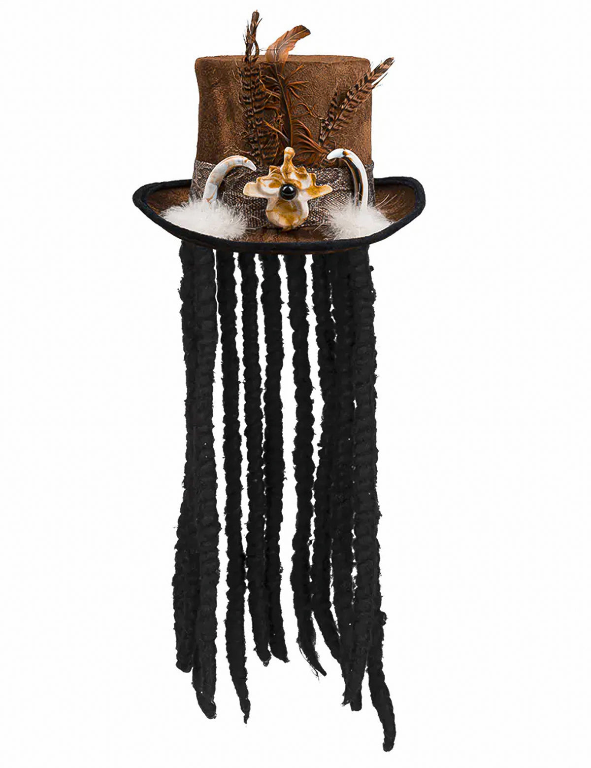 Vue de face du chapeau vaudou avec cheveux pour adulte