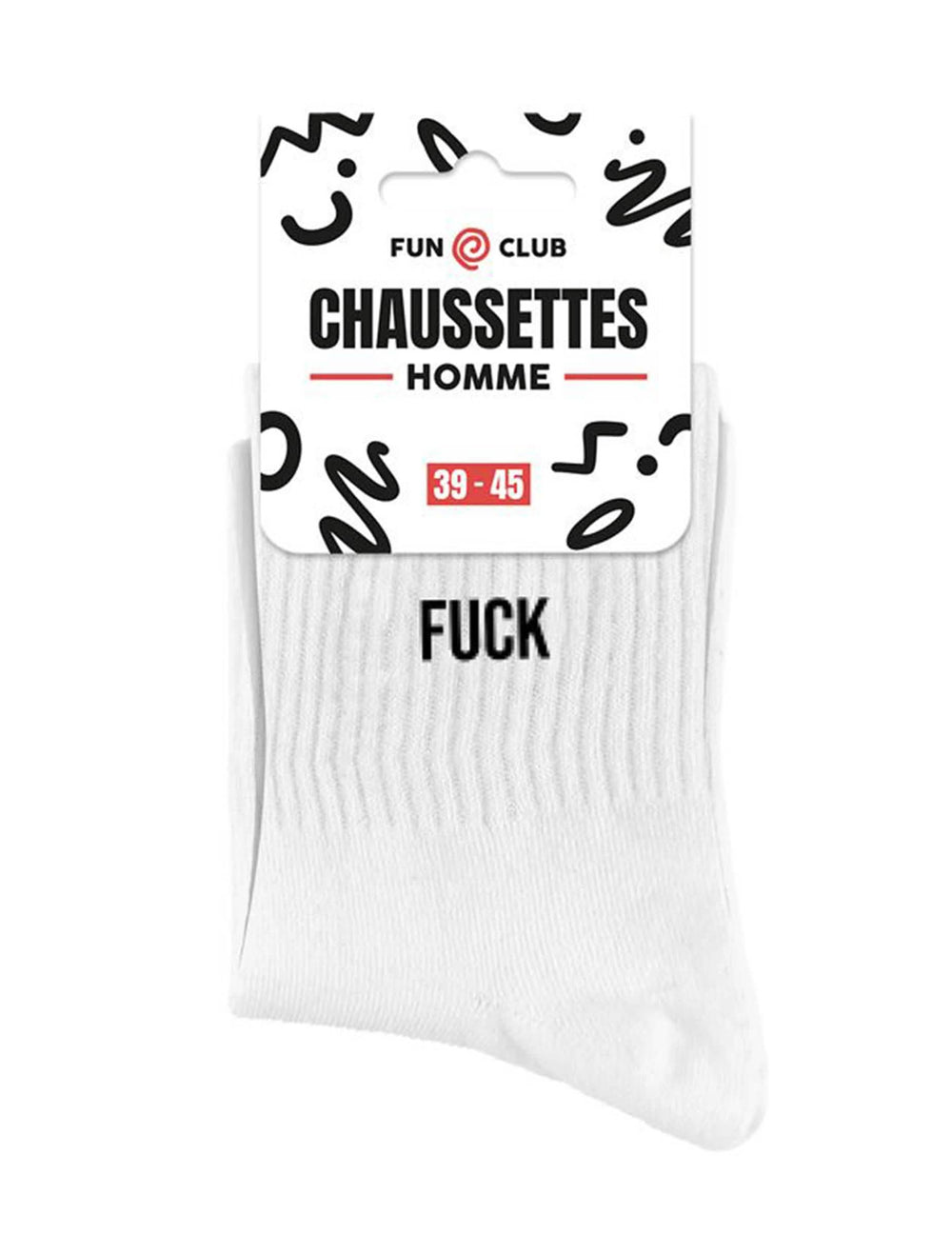 Détail du packaging des chaussettes Fuck