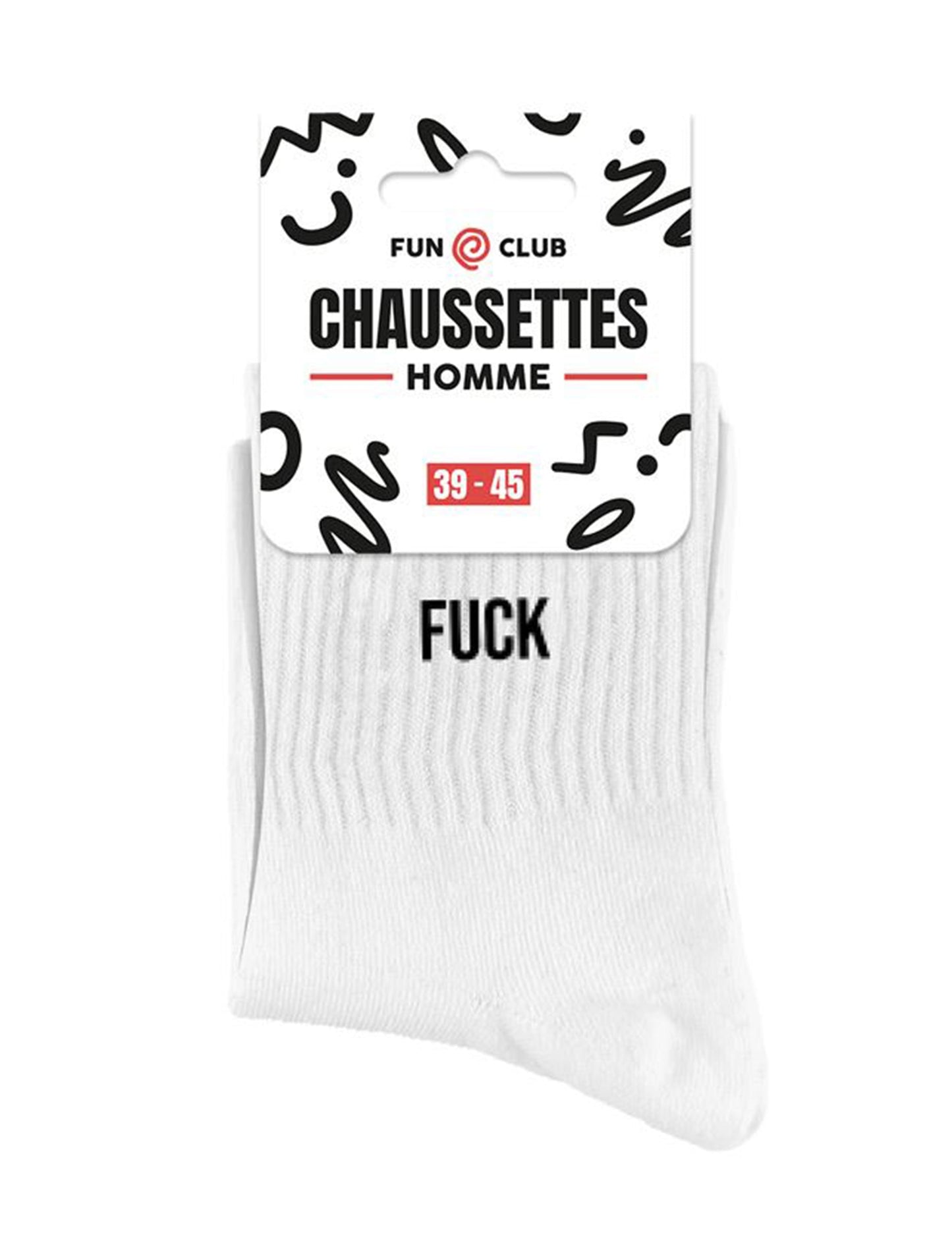 Détail du packaging des chaussettes Fuck