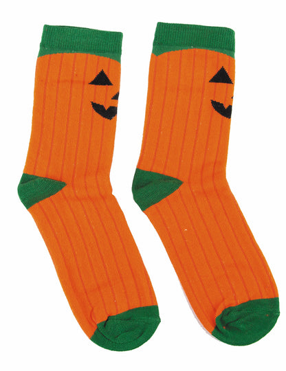 Chaussettes citrouille effrayante pour adulte orange et vert