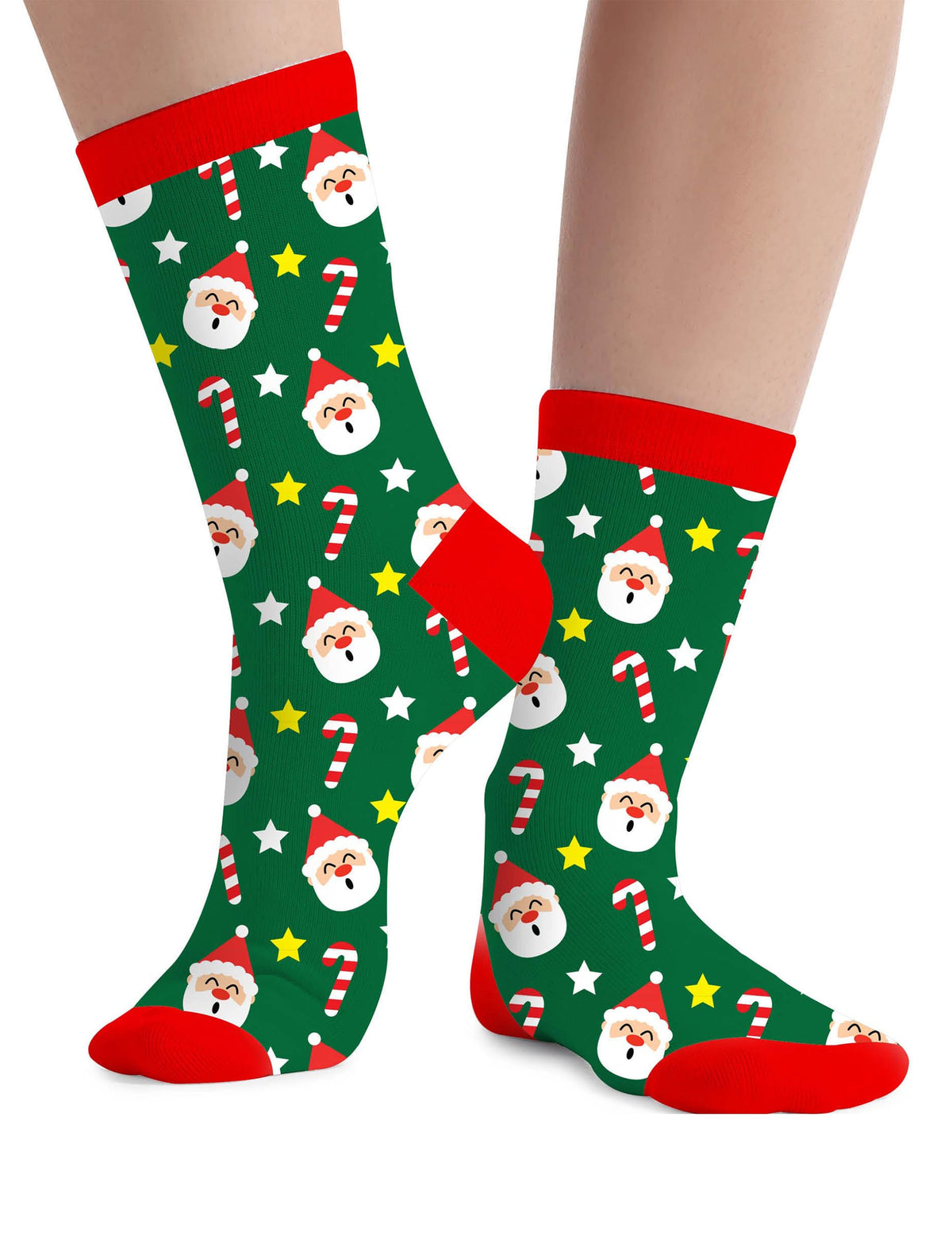 Chaussettes de Noël motifs Père Noël pour adulte vertes avec sucres d'orge et étoiles