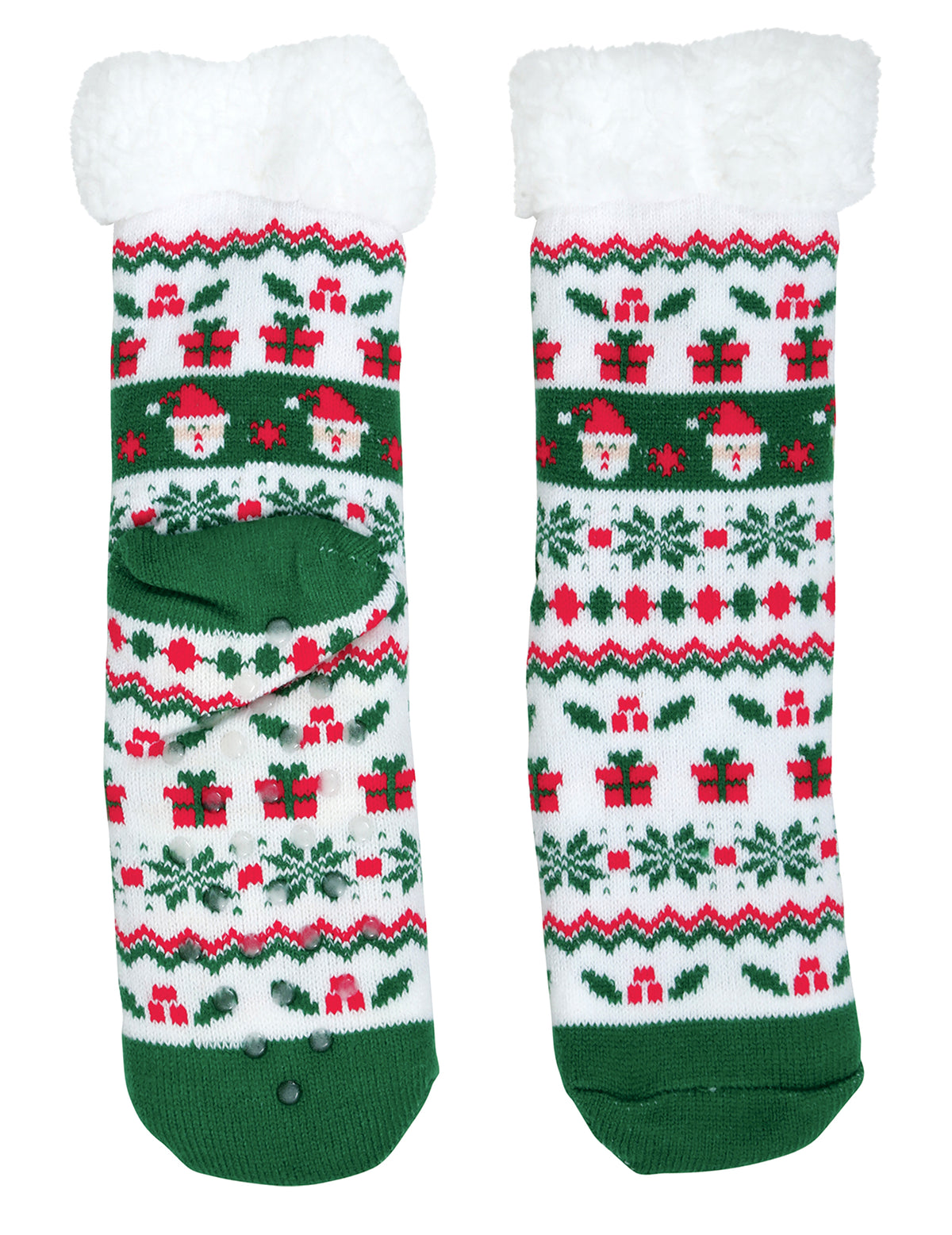 Vue des semelles antidérapantes des chaussettes thermiques de Noël pour adulte