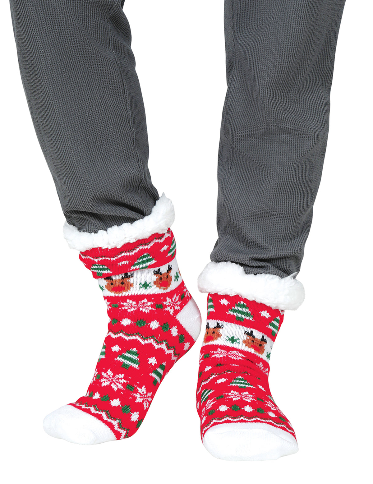 Chaussettes thermiques rennes de Noël pour adulte rouges et blanches