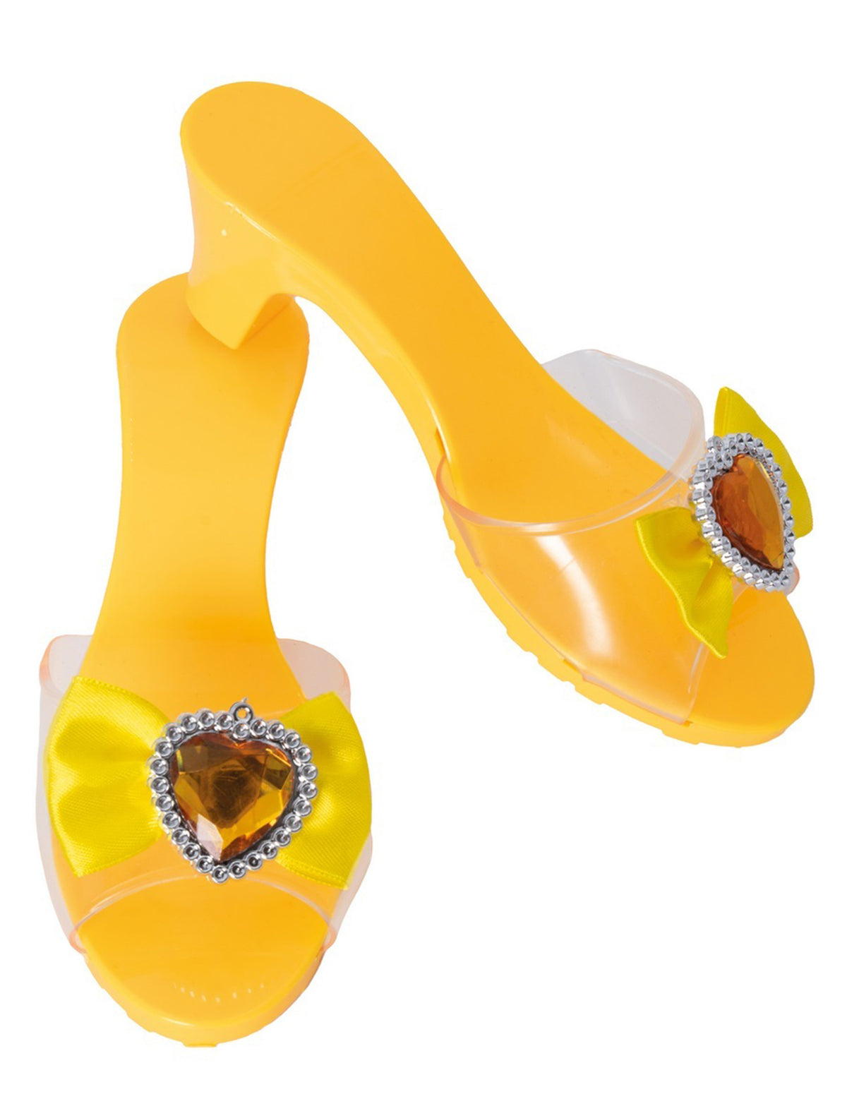 Chaussures de princesse pour enfant jaunes avec nœud et bijou en forme de cœur