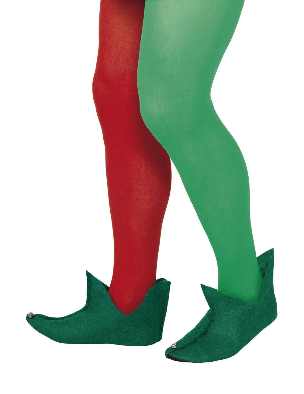 Vue de profil avec collants bicolores des chaussures de lutin pour adulte