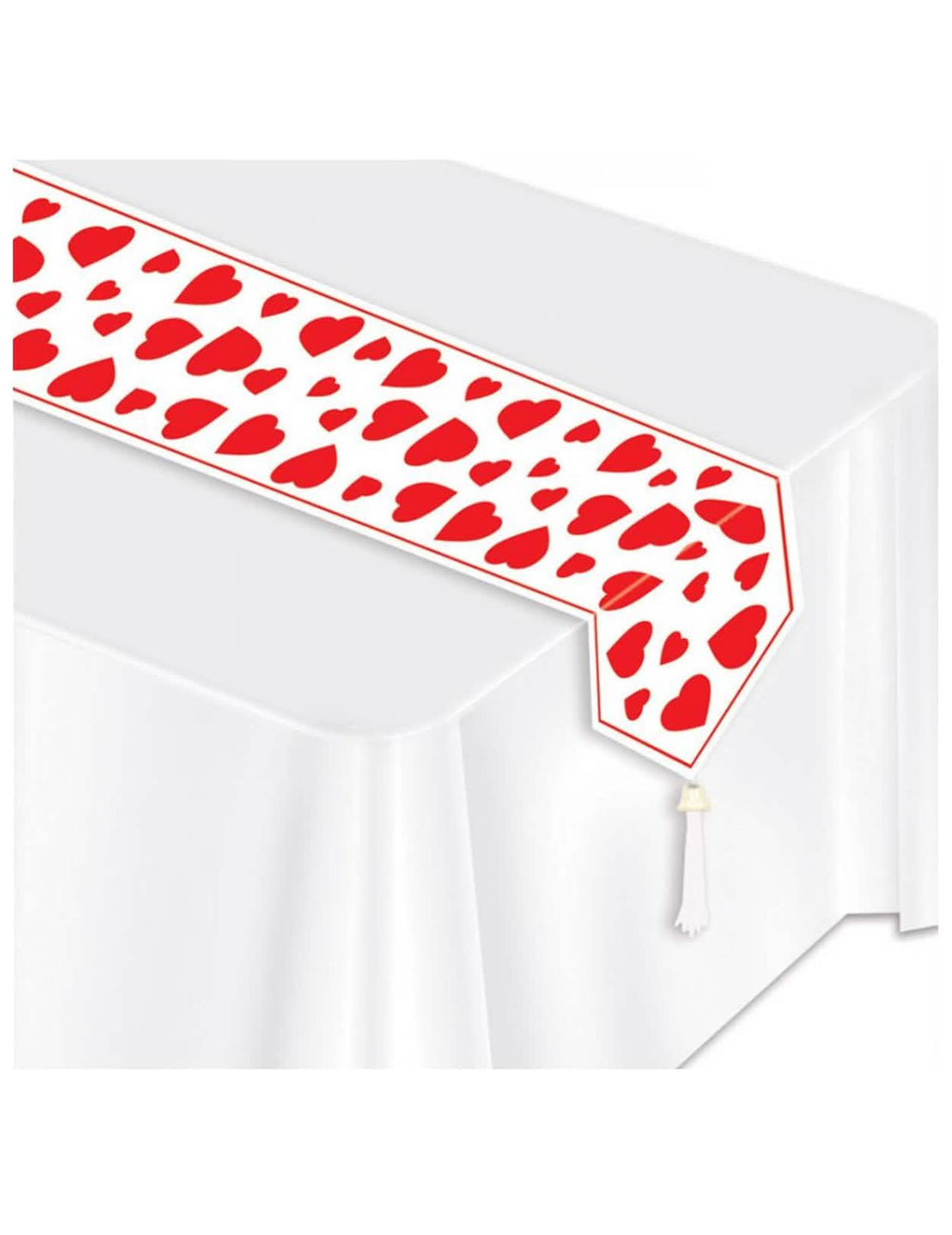 Caminho de mesa com corações vermelhos para festa branco